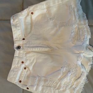 High waisted ripped white shorts